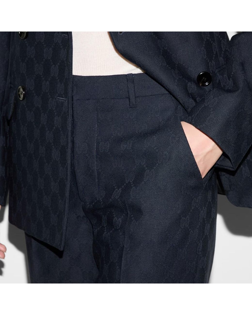Gucci Blue Gg Wool Pant