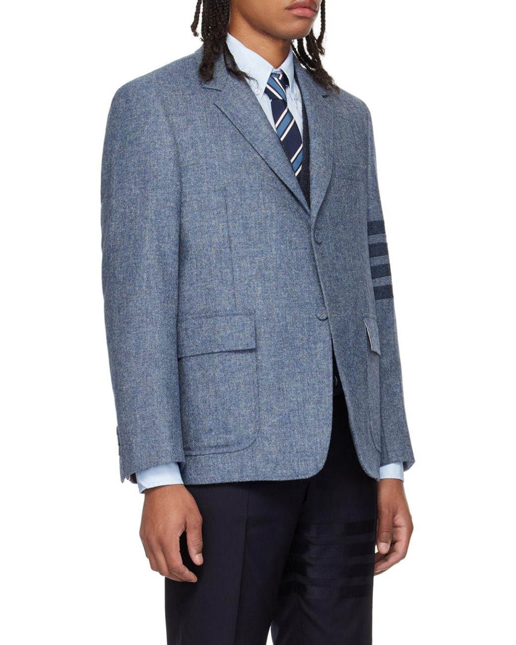 Thom Browne Blue Stripe-Detailed Single-Breasted Tailored Blazer for men
