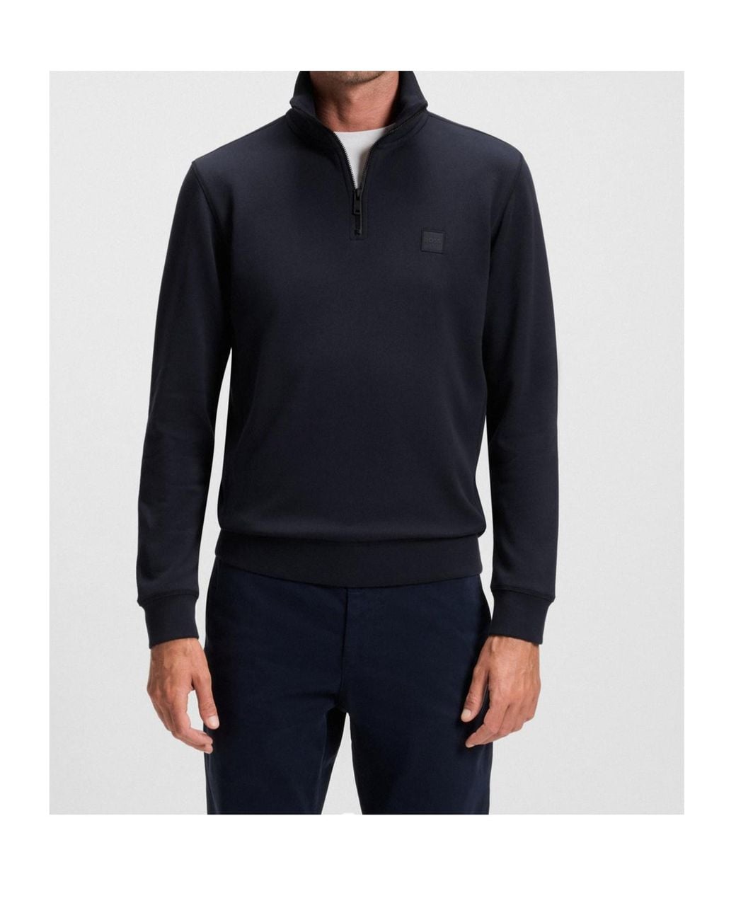Boss Blue Zip Collar Terry Sweatshirt for men