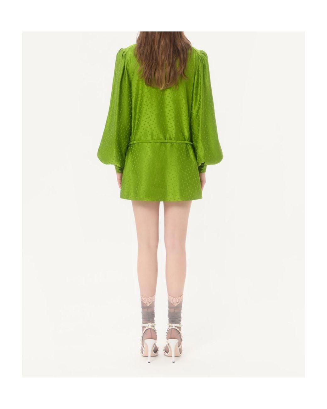 Valentino Green Embroidered Plus De Pois Jacquard Top