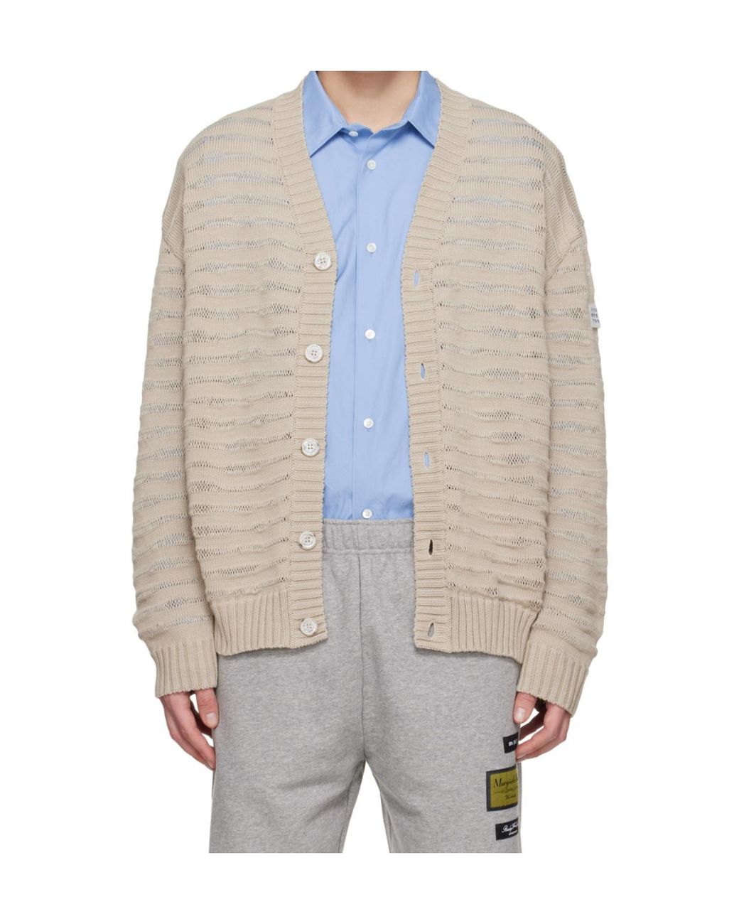 MM6 by Maison Margiela Natural V-Neck Knitted Cardigan for men