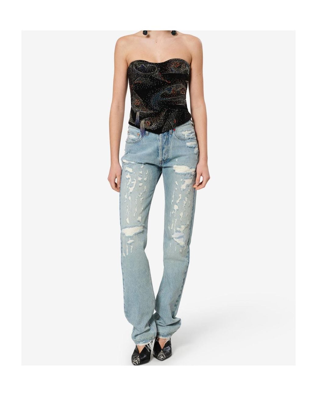 Isabel Marant Blue Jiska Embellished Strapless Top