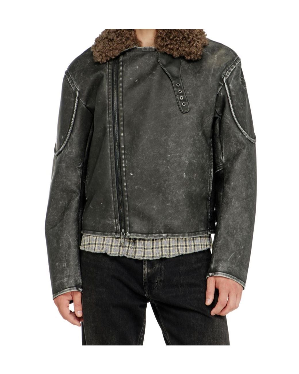 DIESEL Gray W-Alex Shearling Biker Jacket for men