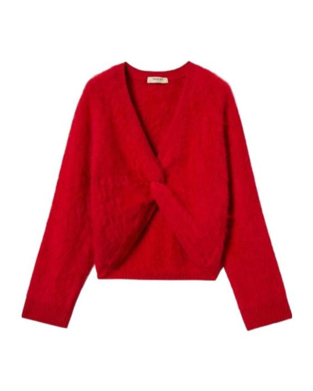 Twinset Red Knotted Front Cropped Brushed Cardigan