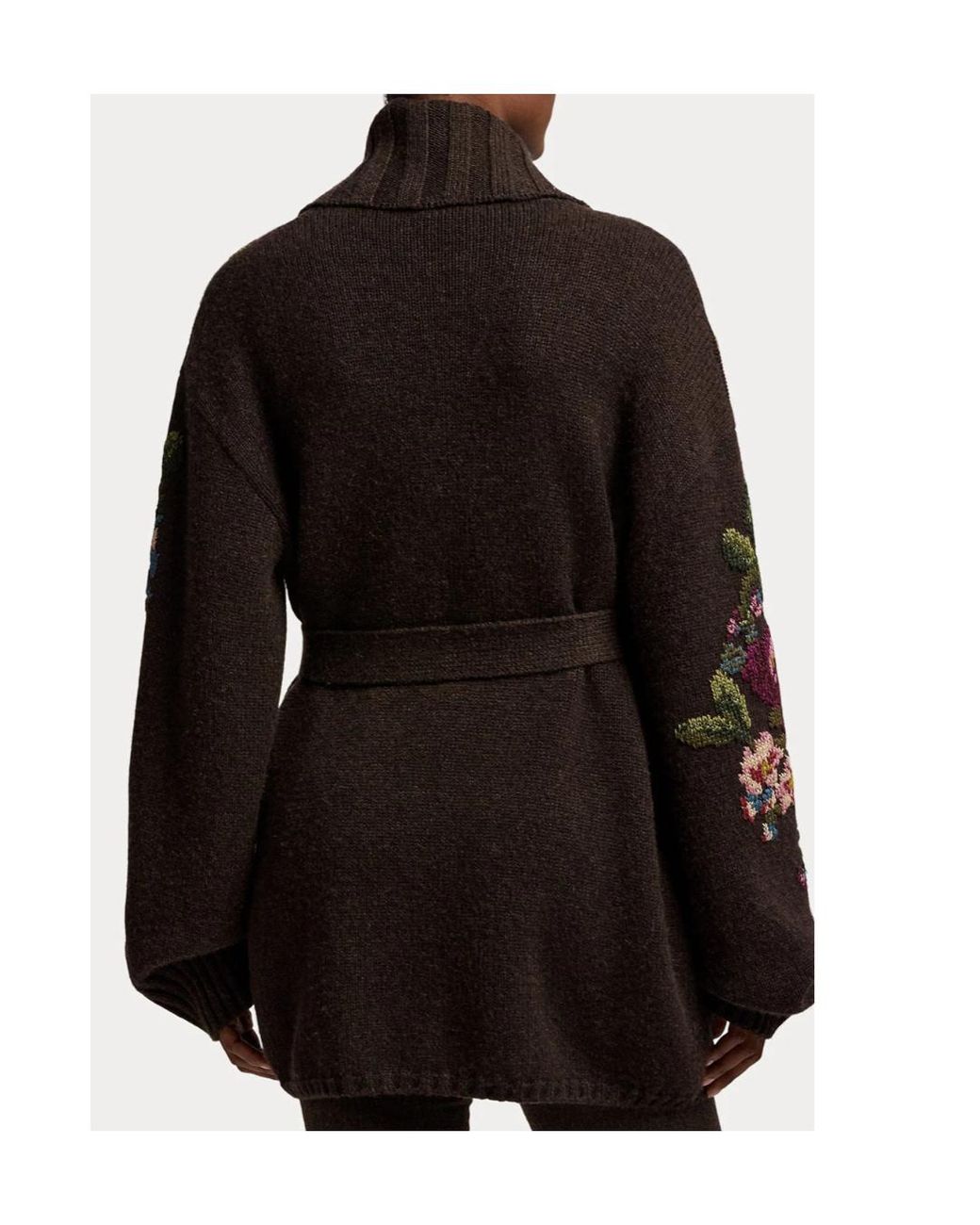 Ralph Lauren Black Floral Cashmere Shawl-Collar Cardigan