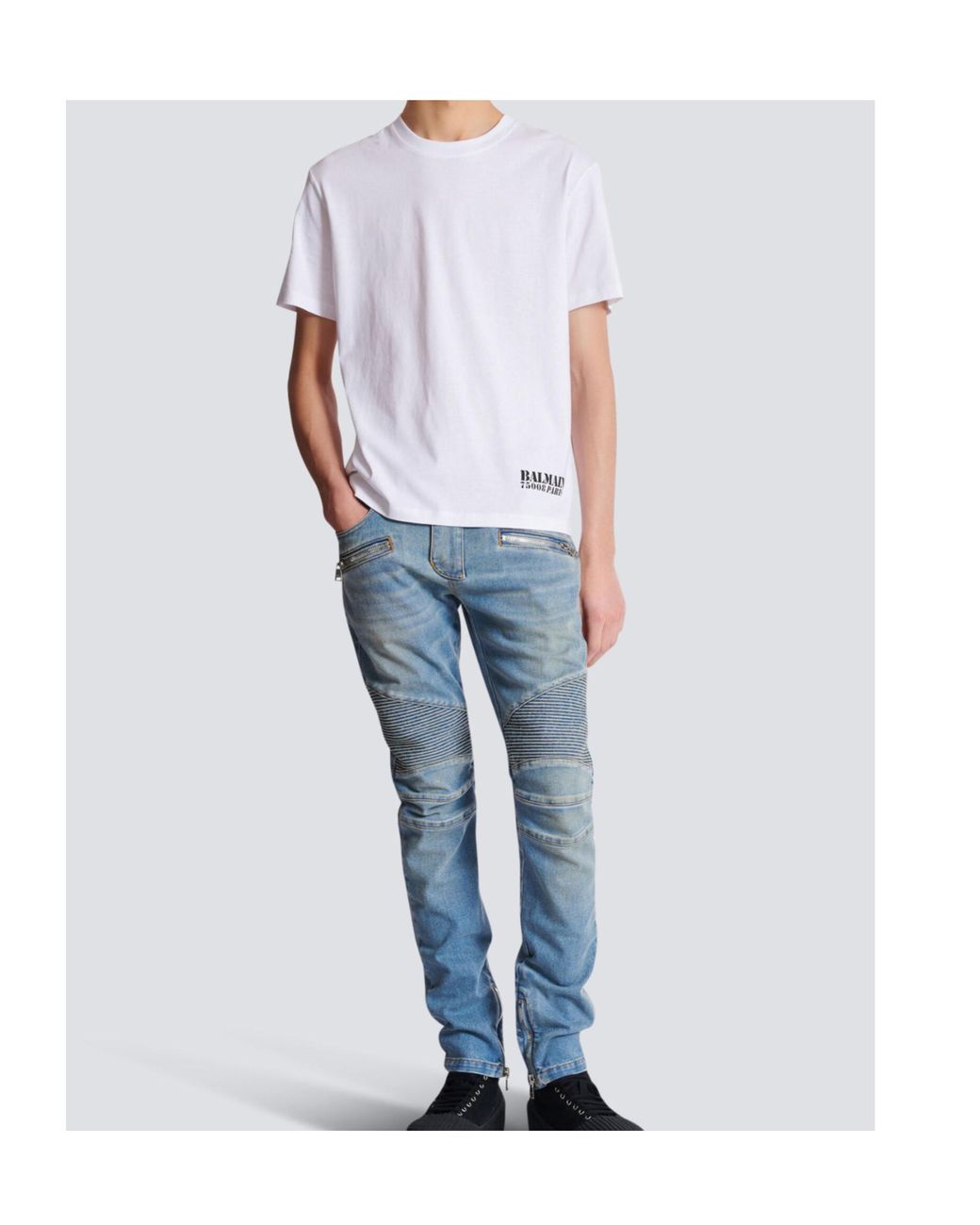 Balmain White Small Stamp Printed T-Shirt for men
