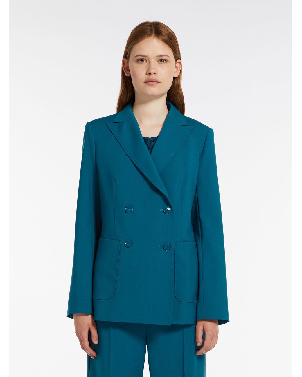 Weekend by Maxmara Blue Double-Breasted Long-Sleeved Blazer