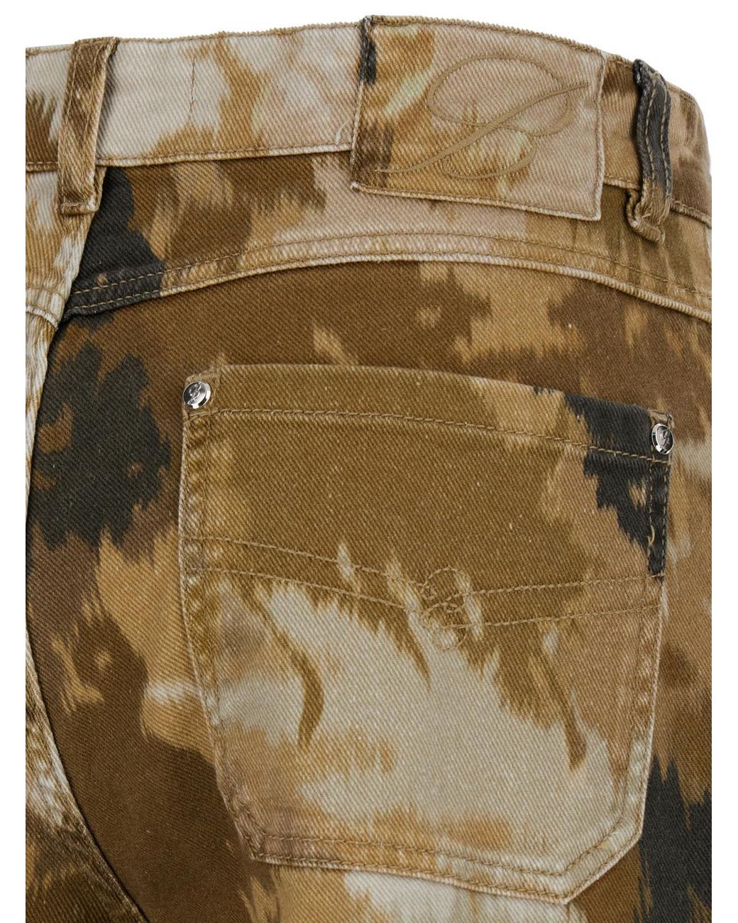 Blumarine Natural Camouflage Printed Straight Leg Cargo Jeans