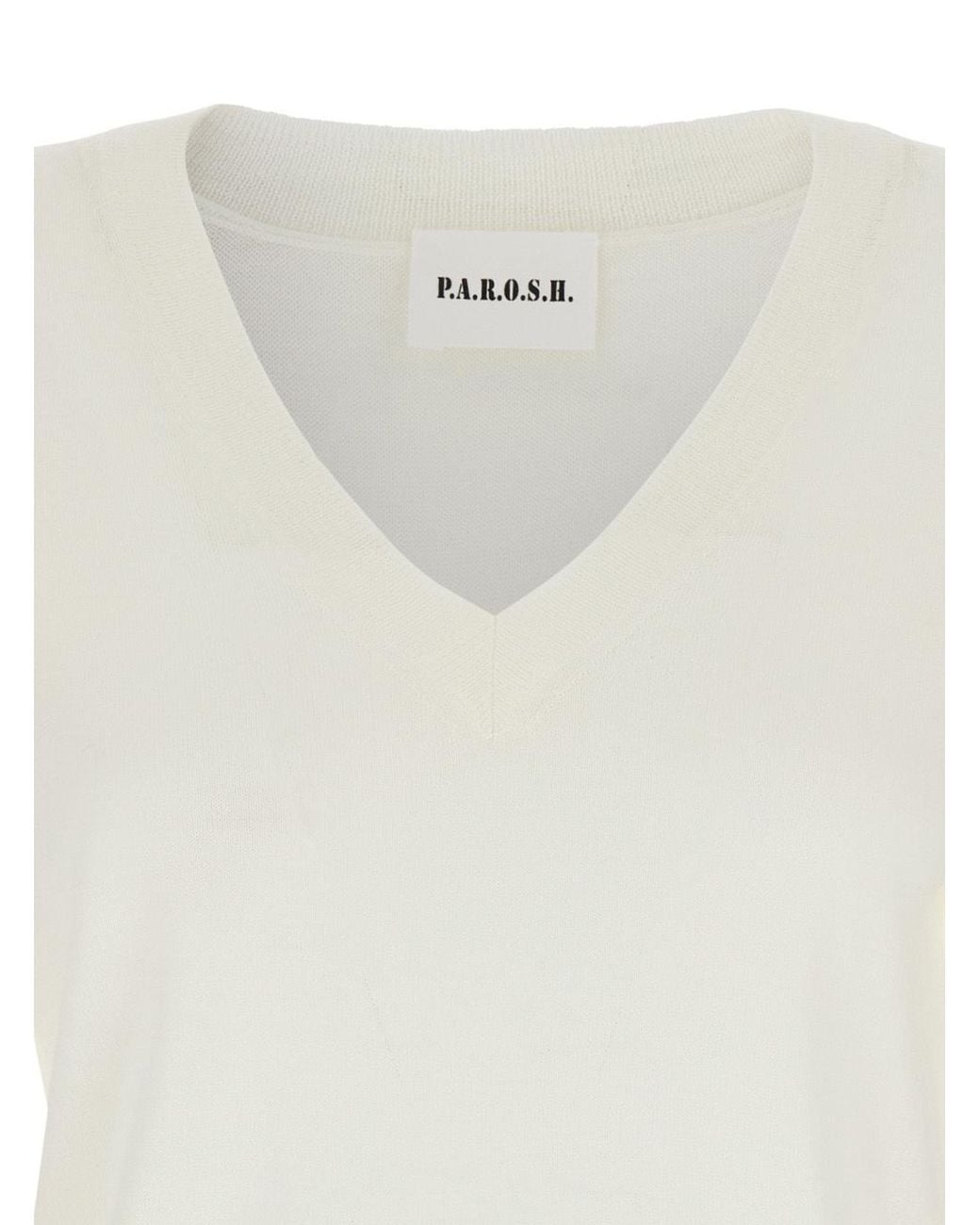 P.A.R.O.S.H. White V-Neck Knitted Jumper