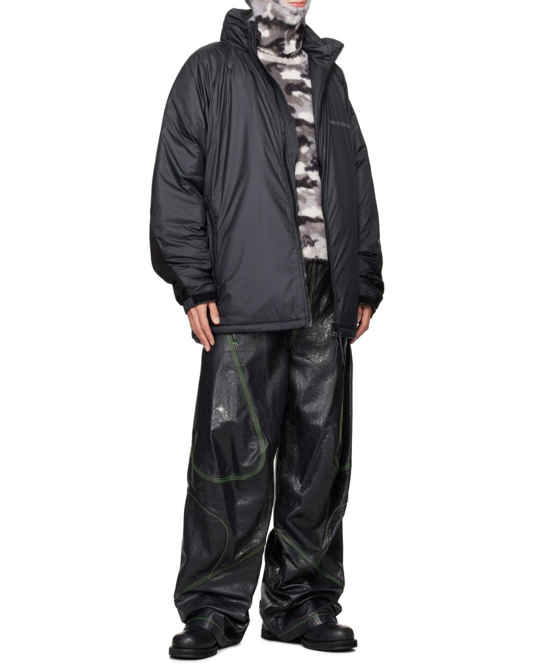 Acne Gray Logo Printed Zipped Downjacket for men