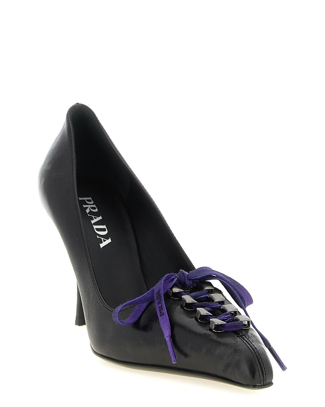 Prada Black Lace-Up Kitten Heeled Pumps