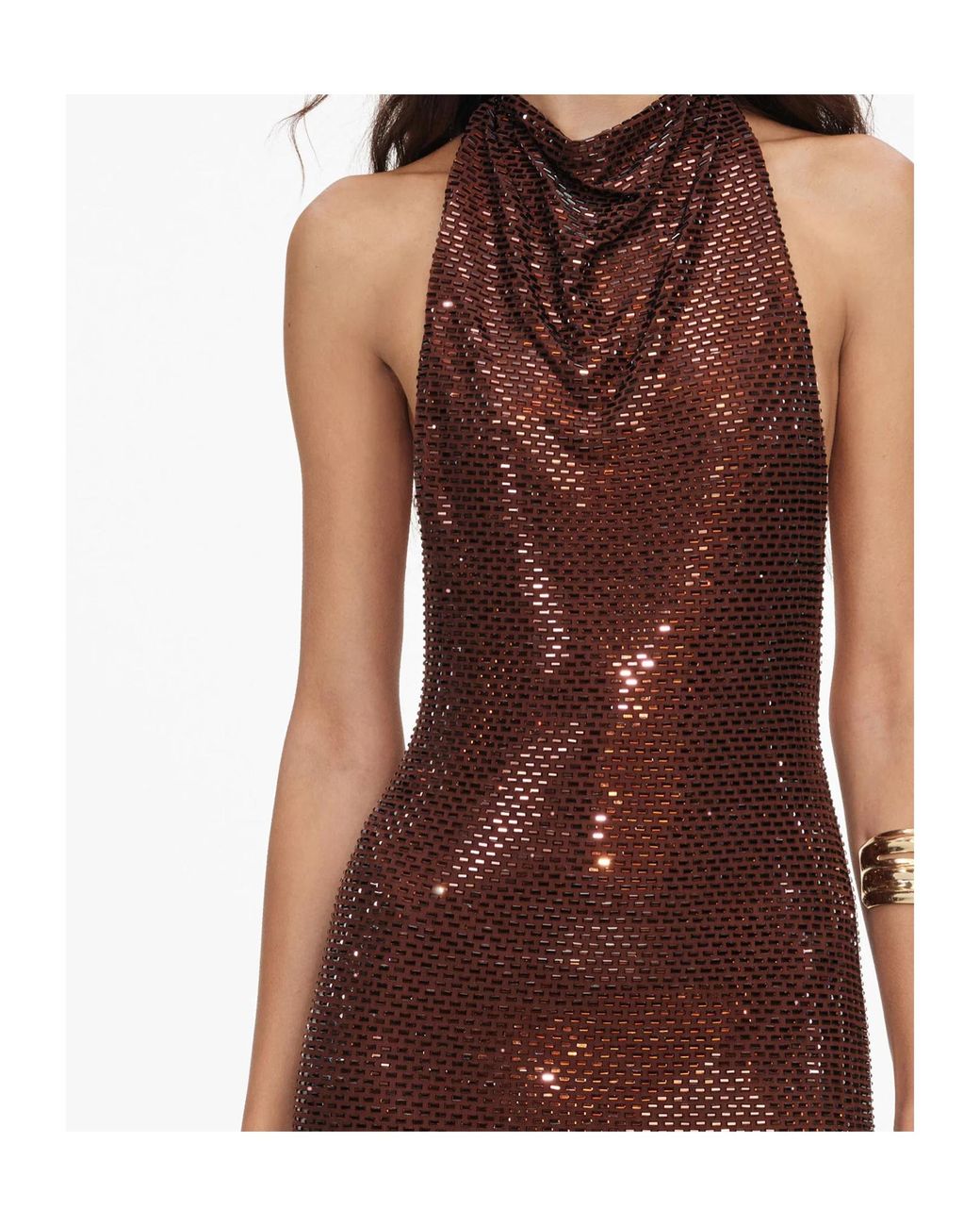 Self-Portrait Brown Sequined Cowl-Neck Dress