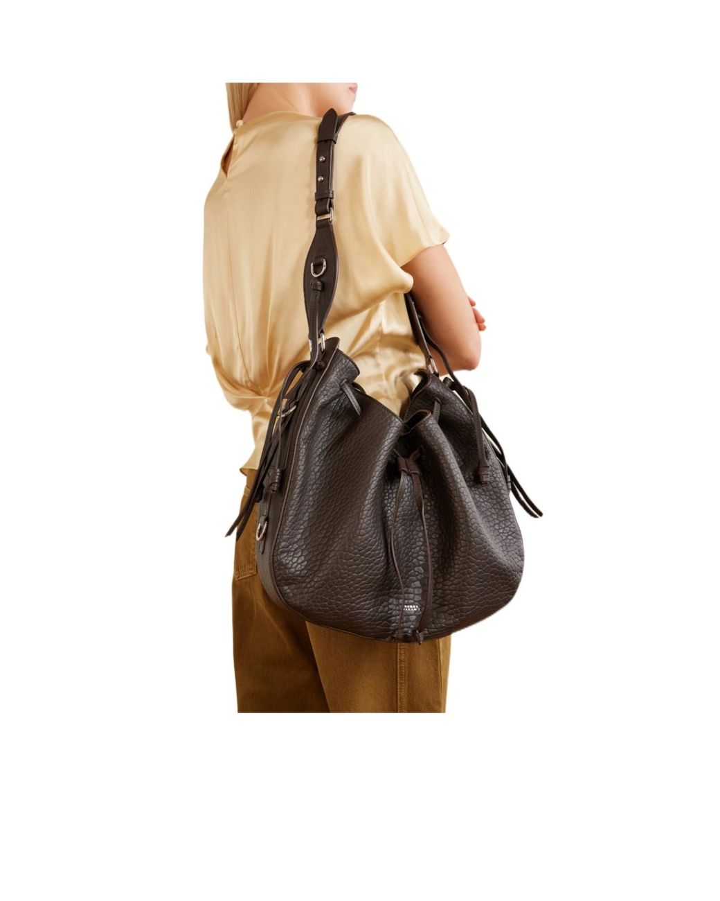Isabel Marant Black Tassel Textured Leather Shoulder Bag