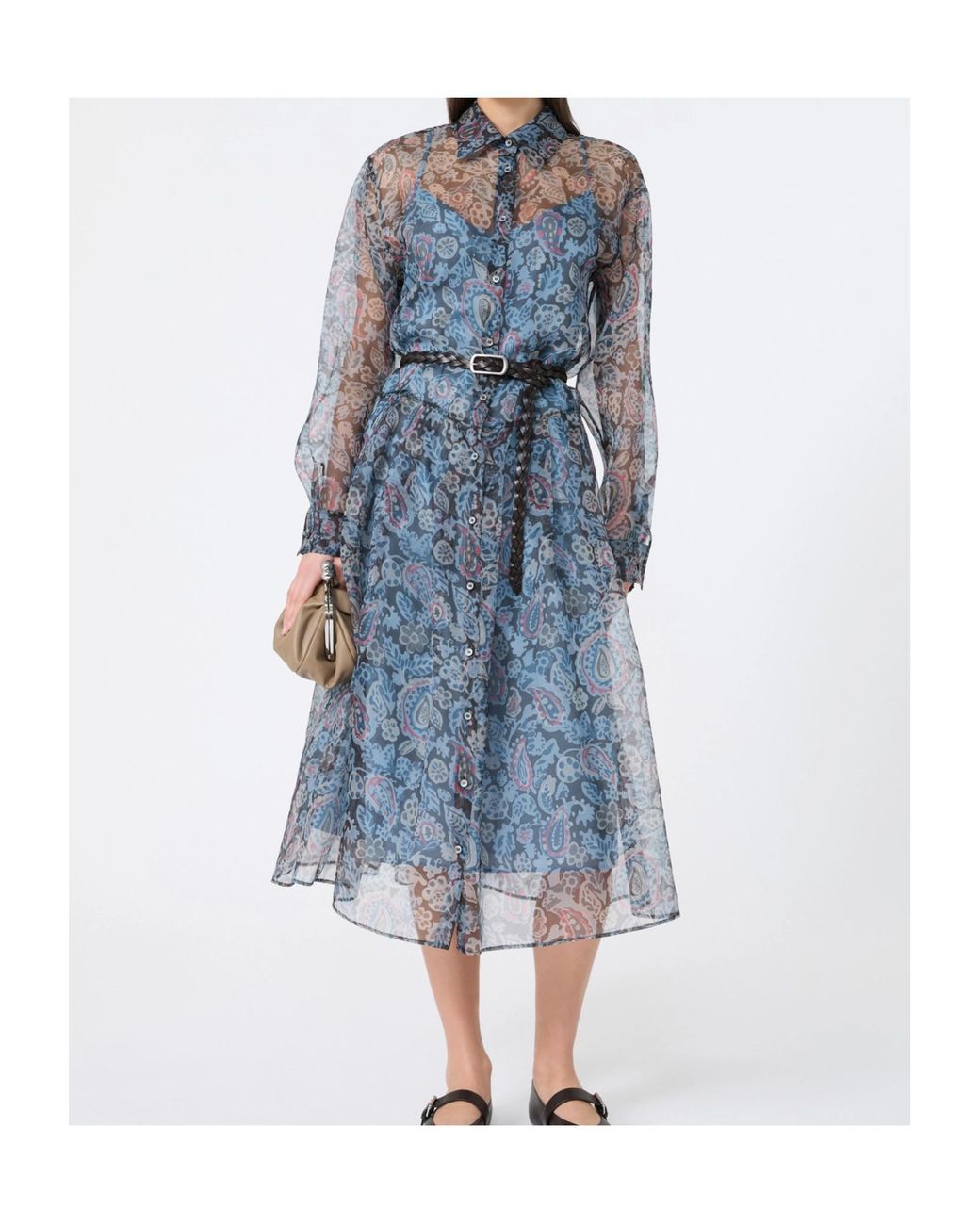 Weekend by Maxmara Blue Printed Silk Shirt Dress