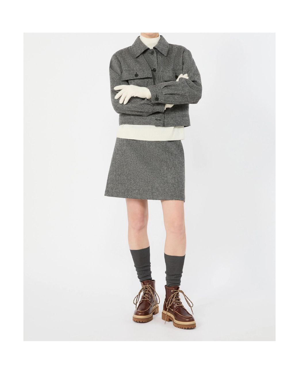 Weekend by Maxmara Gray Chevron Collared Jacket