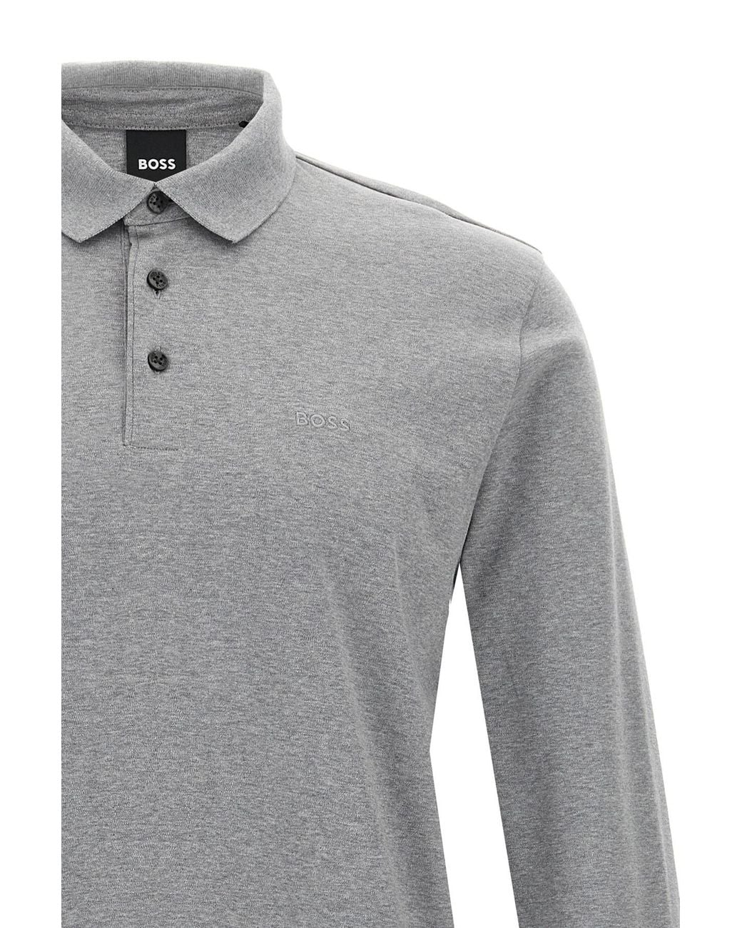 Boss Gray Boss Logo Embroidered Polo Shirt for men