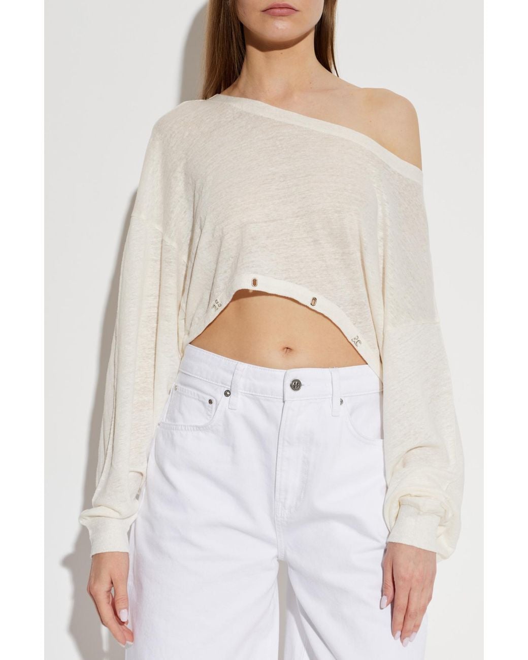 IRO White Destinee Cropped Long-Sleeve Sweater