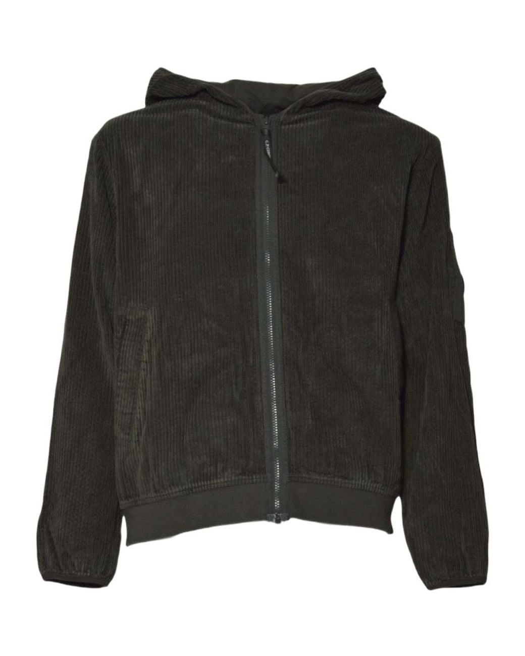 C P Company Black Corduroy 350 Full Zip Hooded Sweatshirt for men