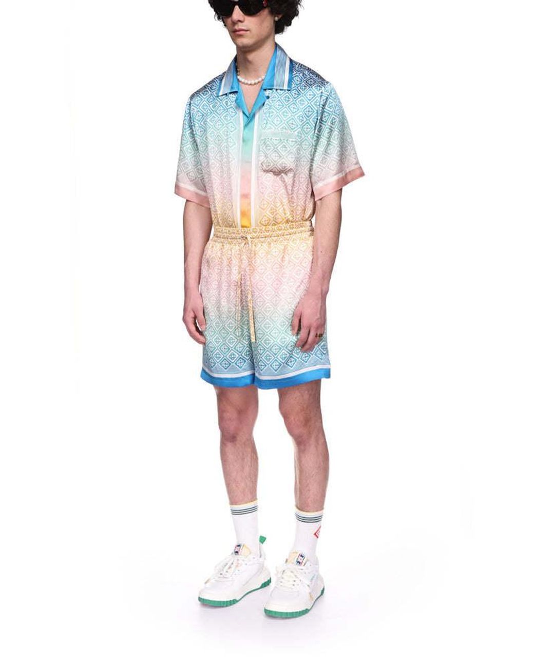 Casablanca Blue Mid-Rise Monogram-Printed Deck Shorts for men