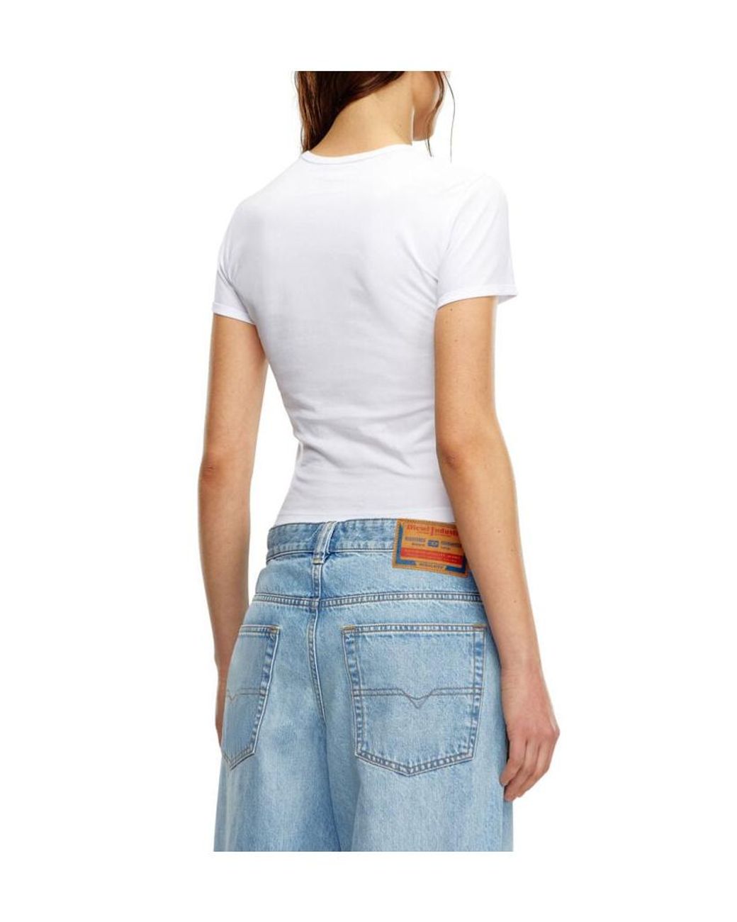 DIESEL White T-Uncutie-Long-D Embroidered D Patch T-Shirt