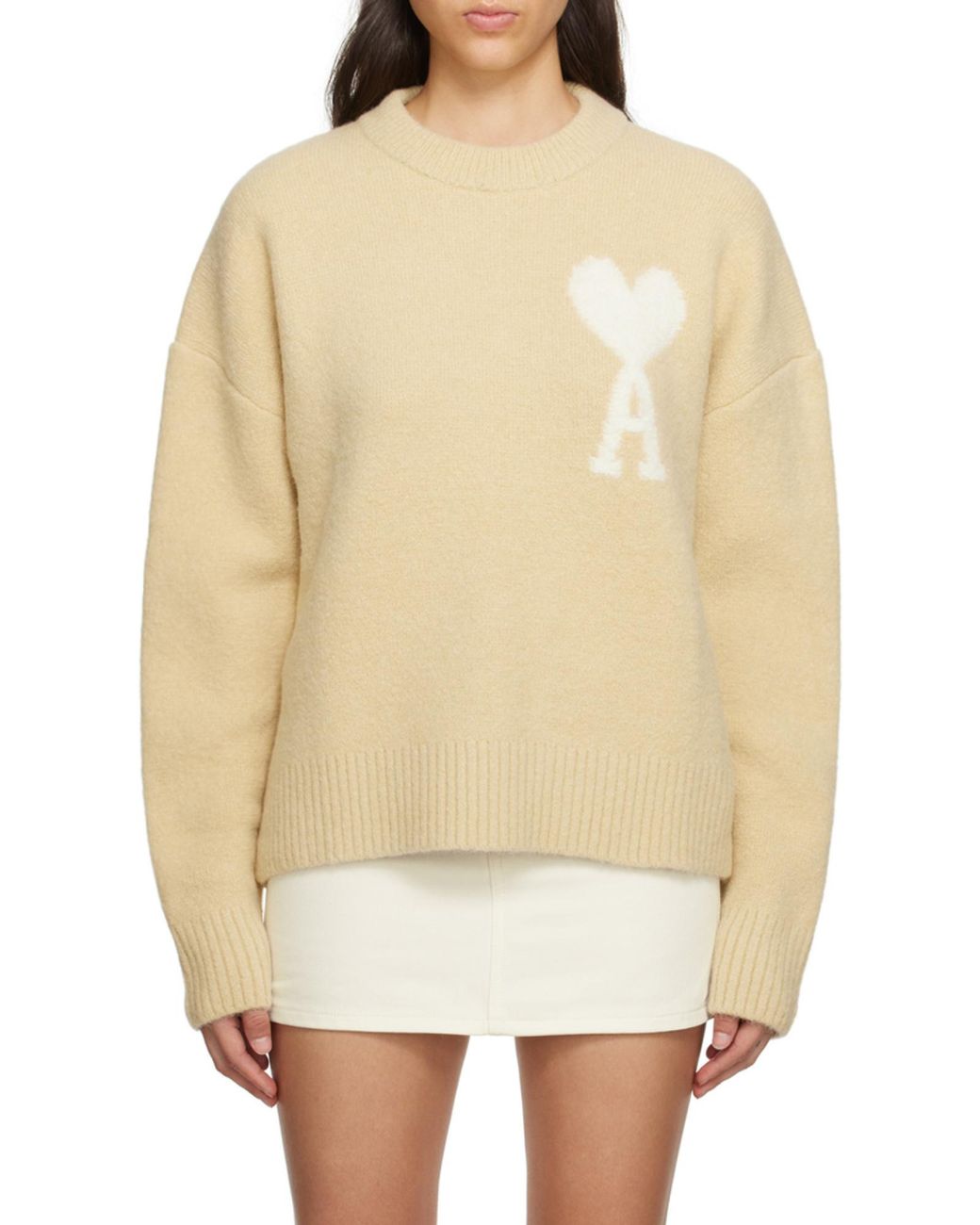AMI Natural Ami De Coeur Logo Detailed Knitted Jumper for men