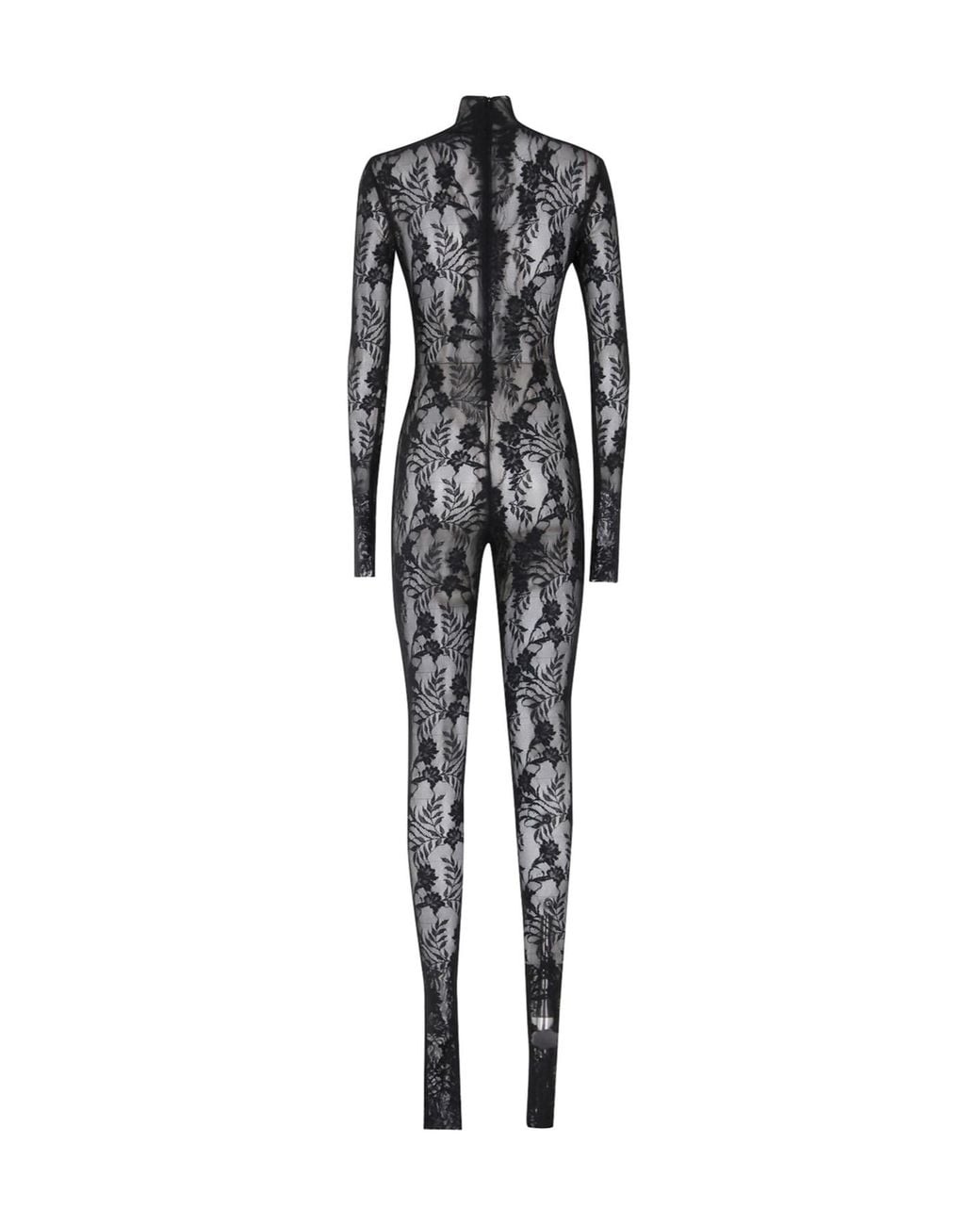 Norma Kamali Black Lace Mesh Long-Sleeve Jumpsuit