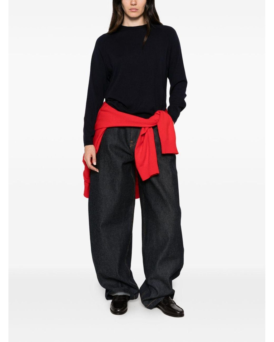 Baserange Black Raglan-Sleeve Side-Slit Sweater