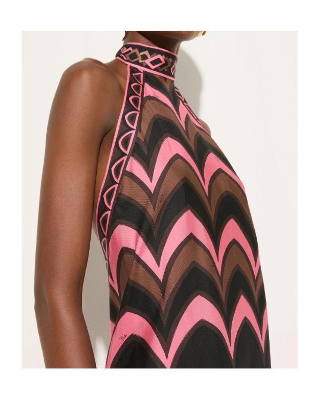 Emilio Pucci Red Baiadera Print Halterneck Silk Dress