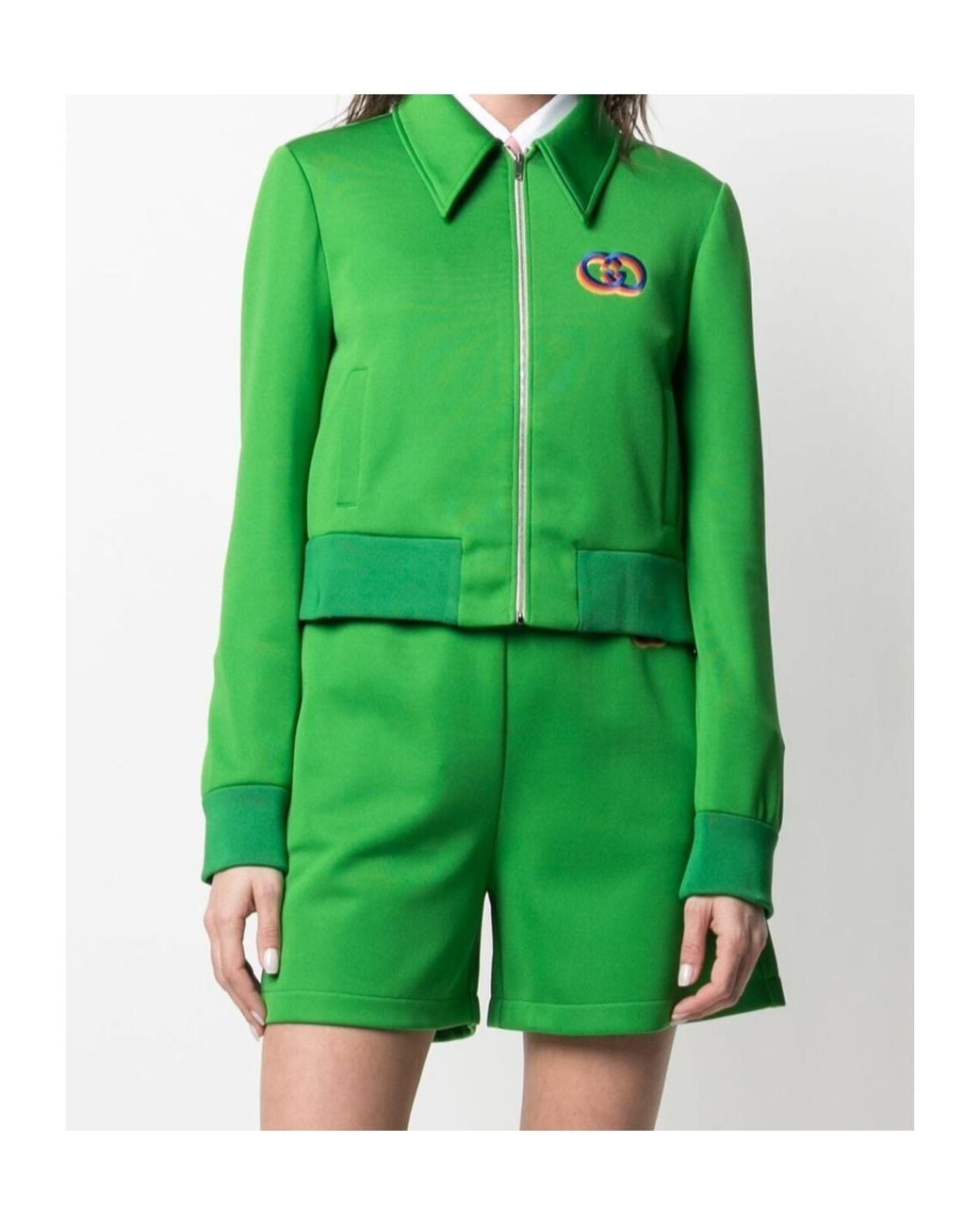 Gucci Green Tiger Embroidery Technical Jersey Jacket