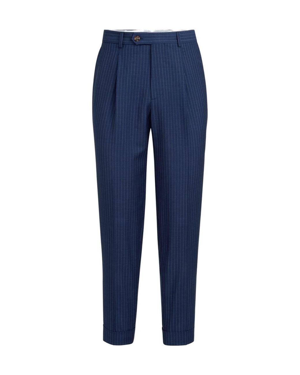 Brunello Cucinelli Blue Wool And Mohair Pinstripe Fresco Trousers With Pleat for men