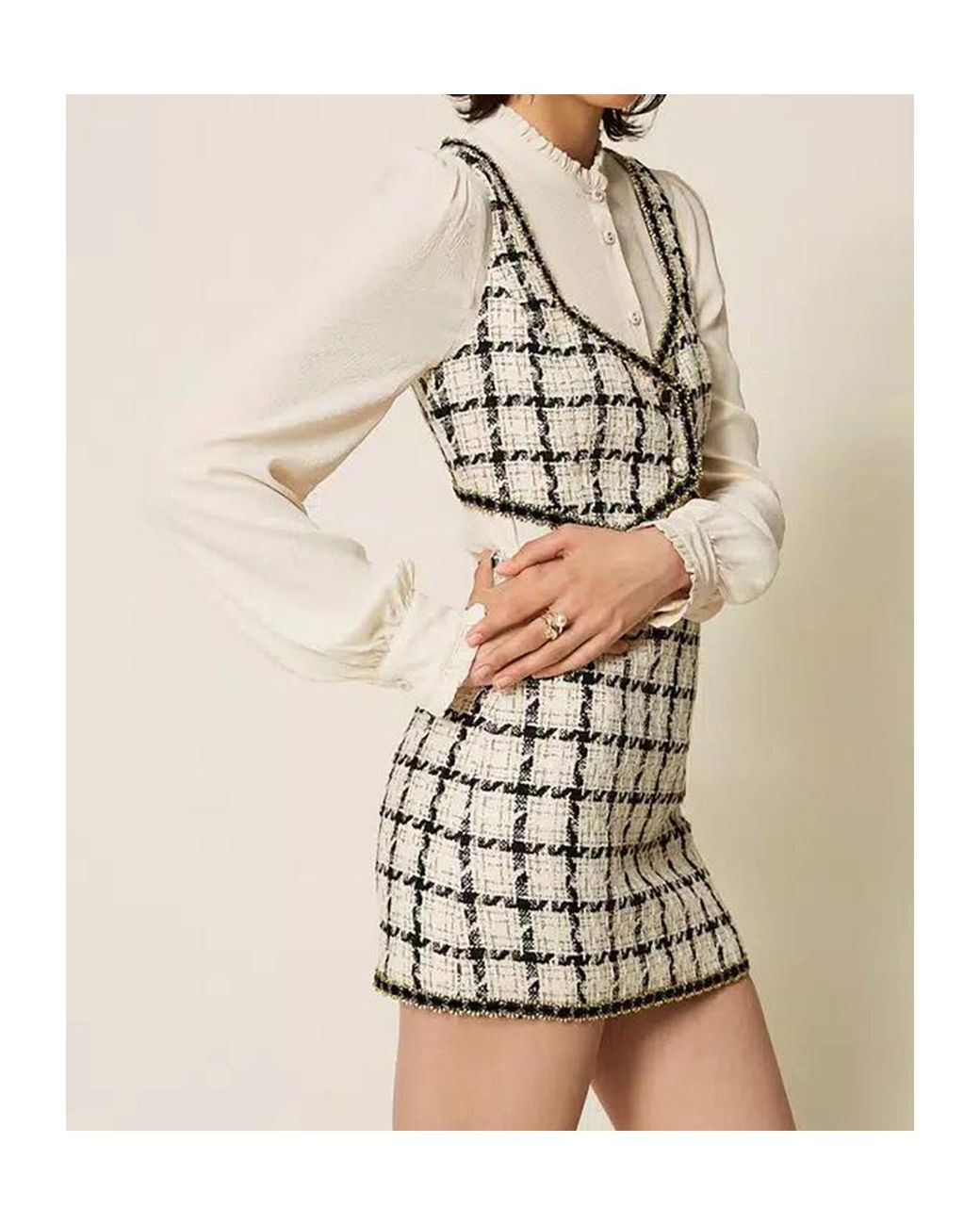 Twinset Metallic Plaid Bouclé Mini Skirt
