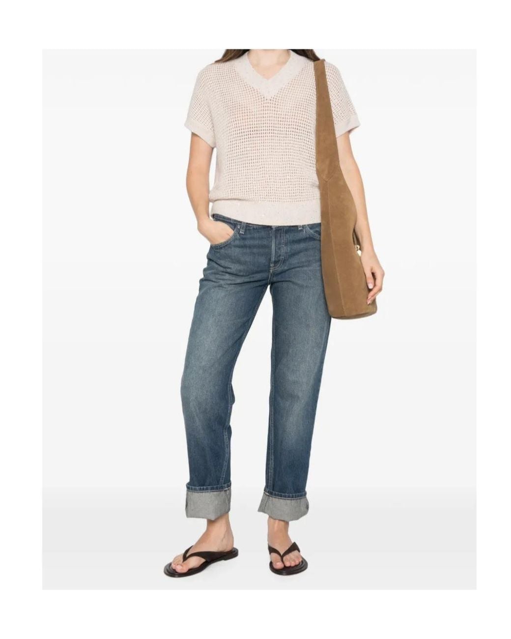 Peserico White Sequin-Embellished Open-Knit Top