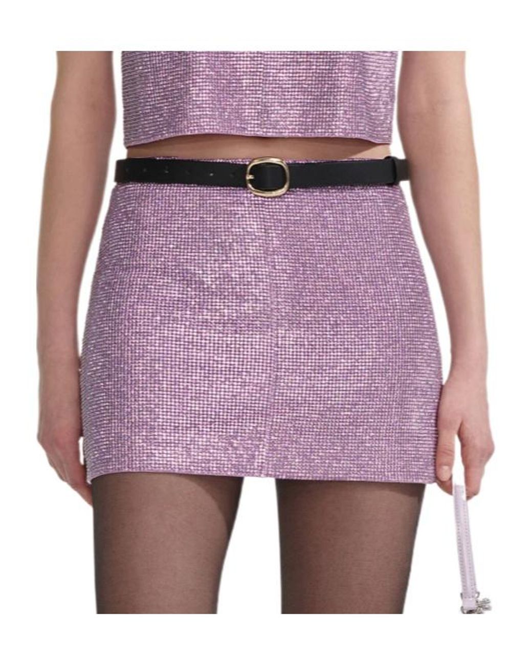 Self-Portrait Purple Metallic Mesh Mini Skirt