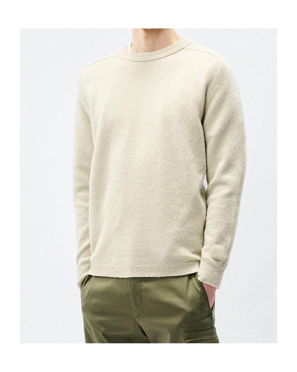 C P Company Natural Metropolis Series Bouclè Extrafine Merino Crewneck Logo Sweater for men
