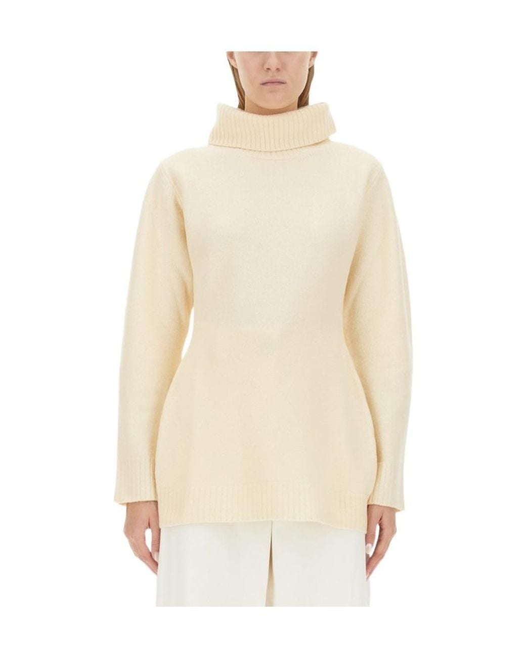 Jil Sander White Back Cut-Out Turtleneck Knit Sweater