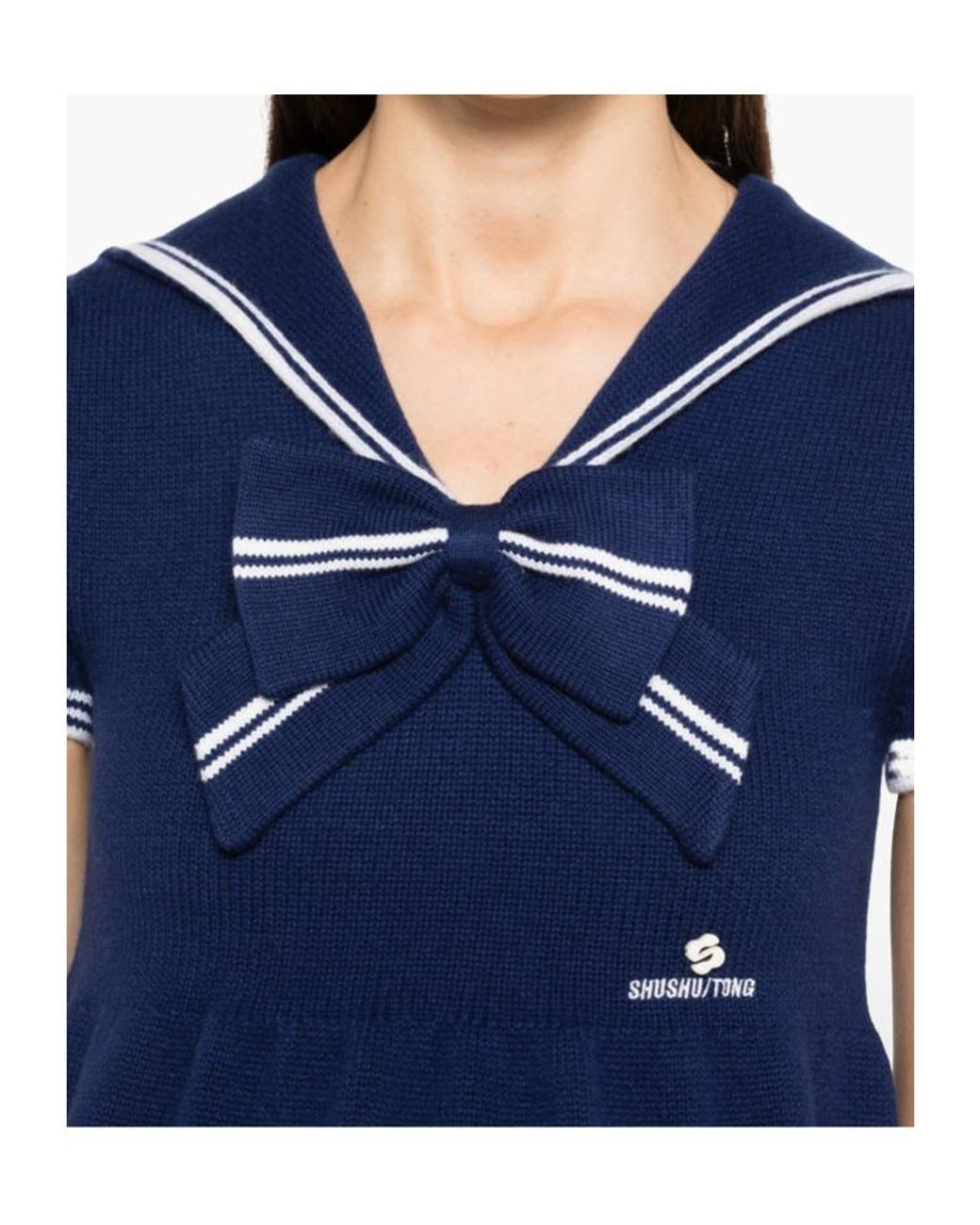 ShuShu/Tong Blue Bow-Detail Sailor-Collar Mini Dress