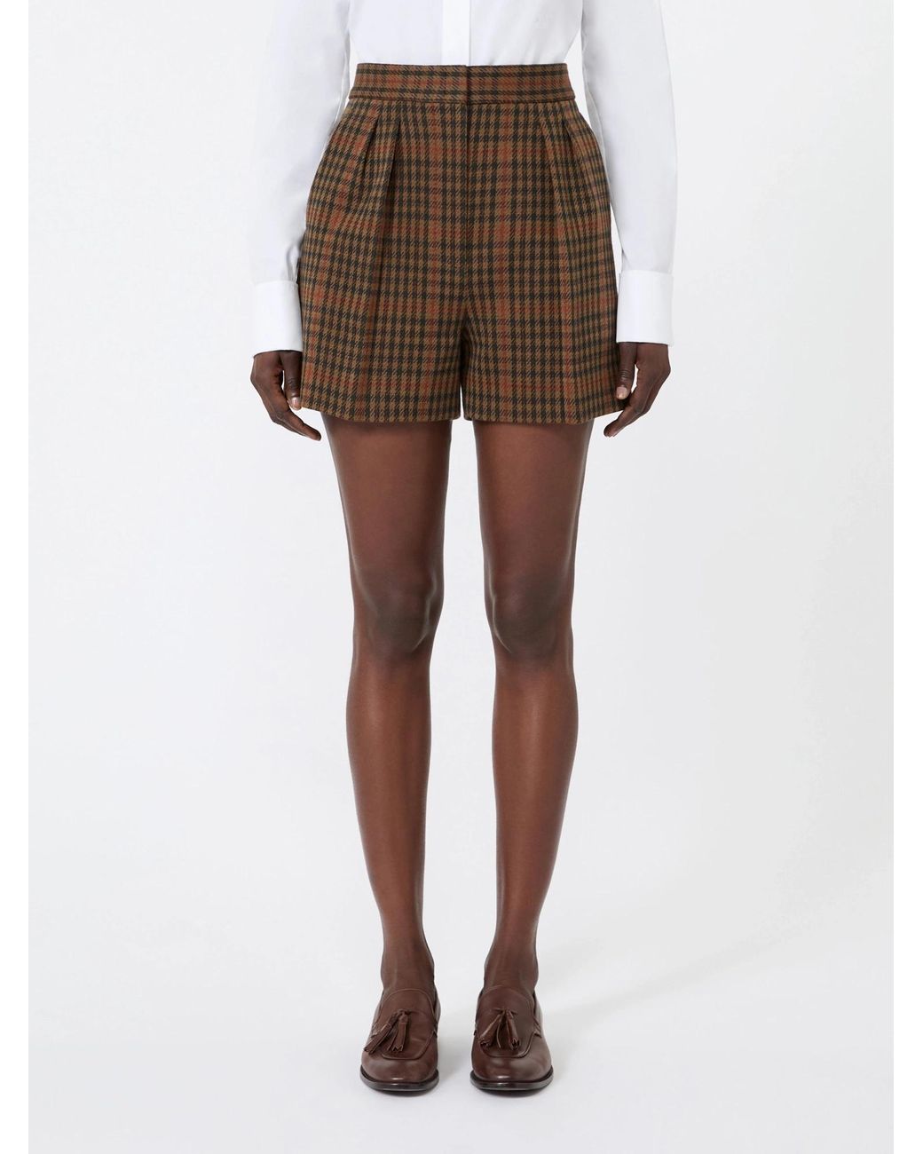 Max Mara Brown Mxmparata Checked Shorts