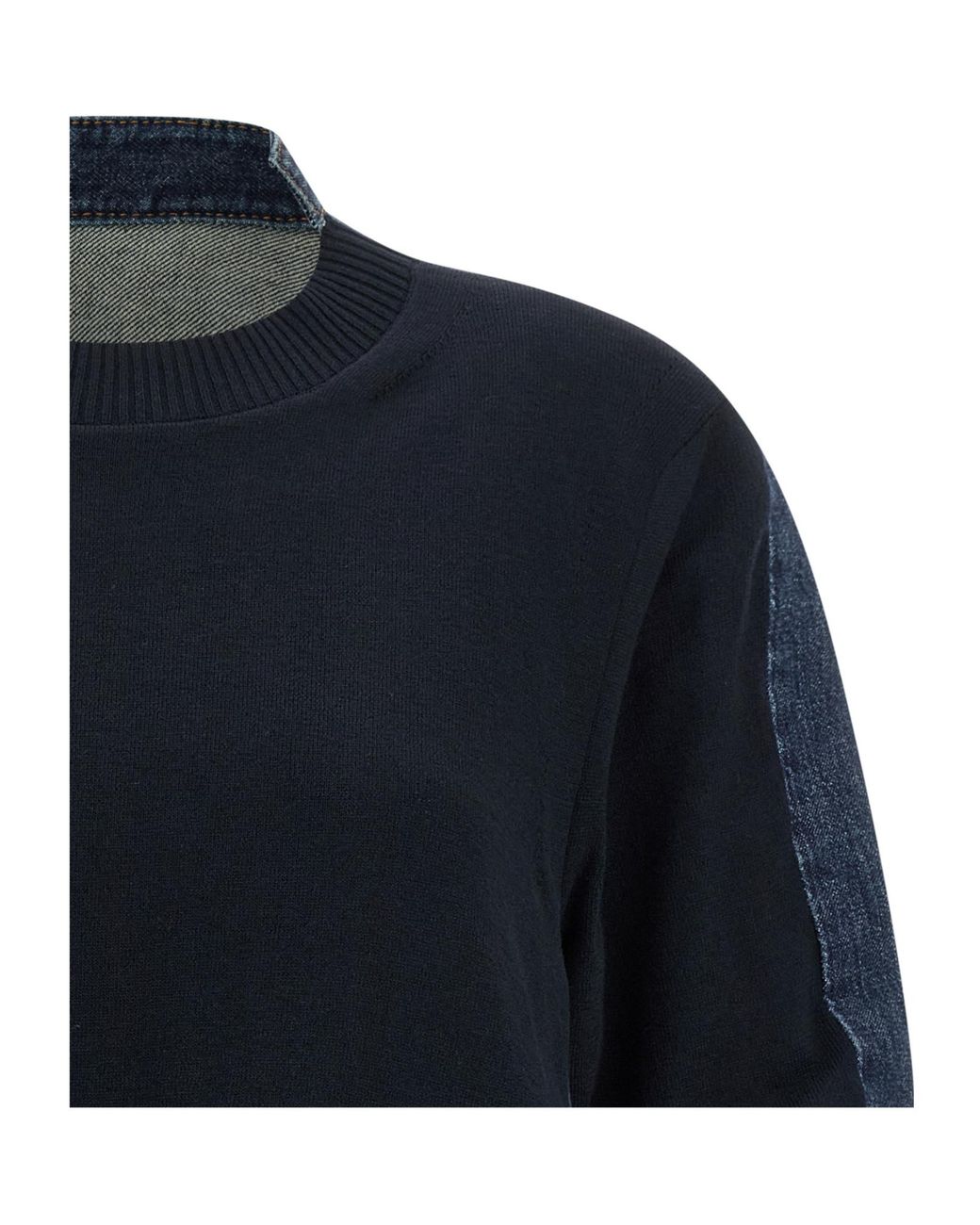 Sacai Blue Denim-Panelled Crewneck Jumper