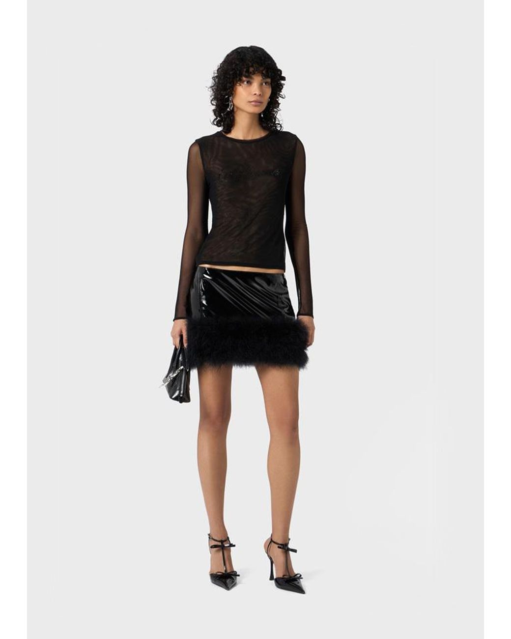 Blumarine Black Rhinestone-Logo T-Shirt
