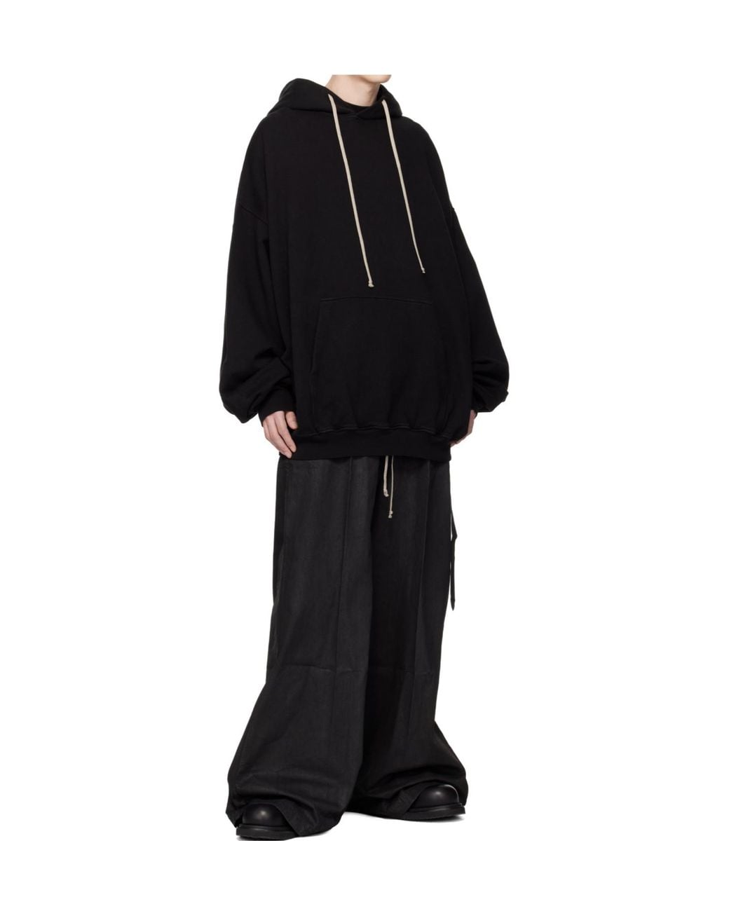 Rick Owens Black Temple Hun Long-Sleeve Hoodie for men