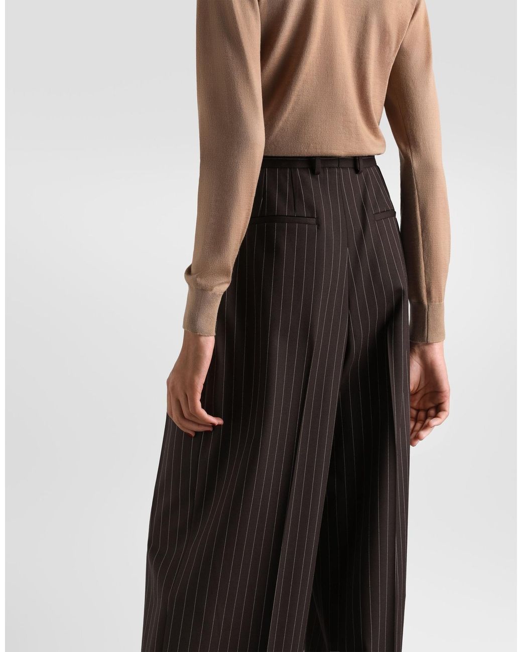 Dolce & Gabbana Brown Pleated Pinstripe Pants