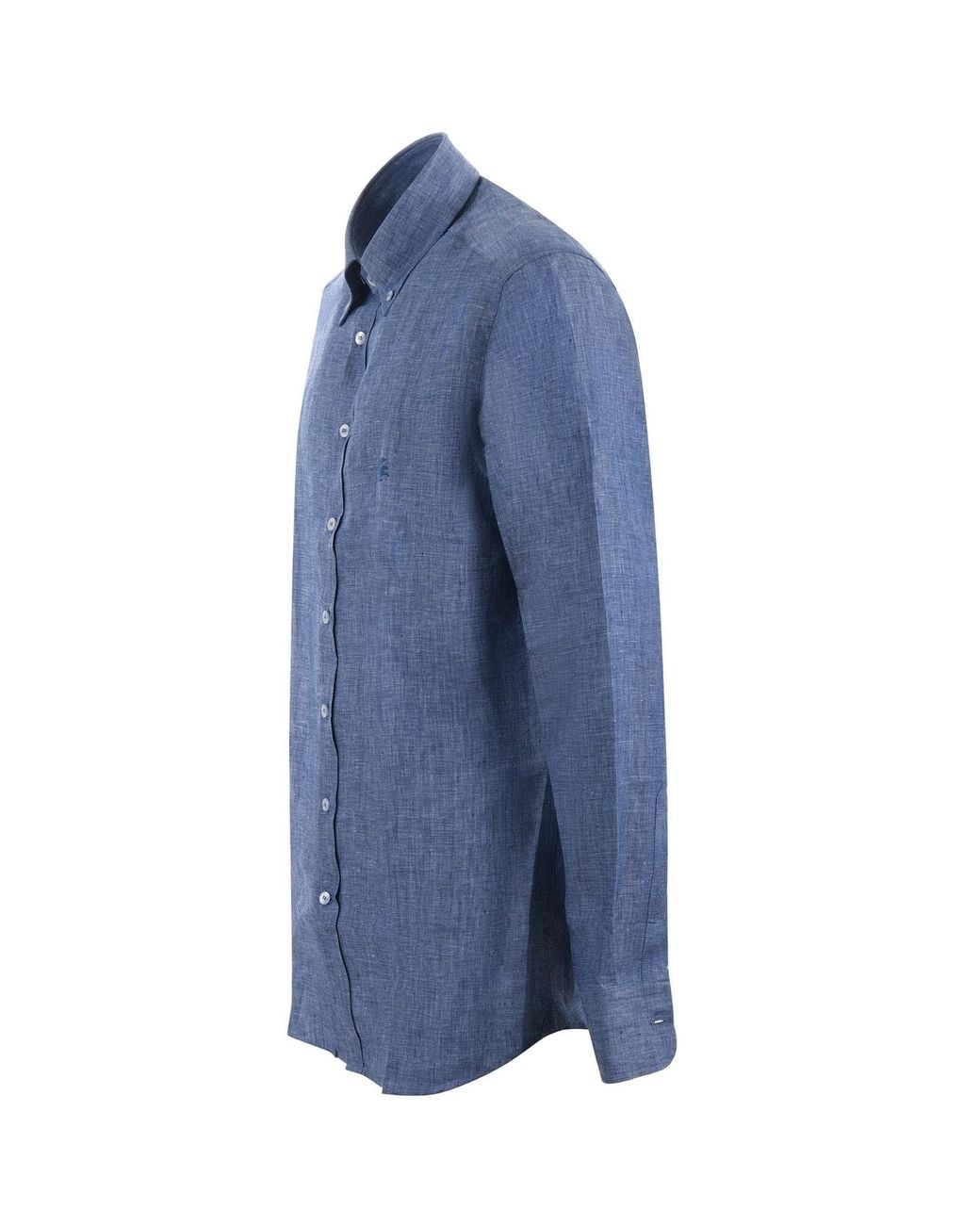 Etro Blue Logo Embroidered Regular Fit Shirt for men