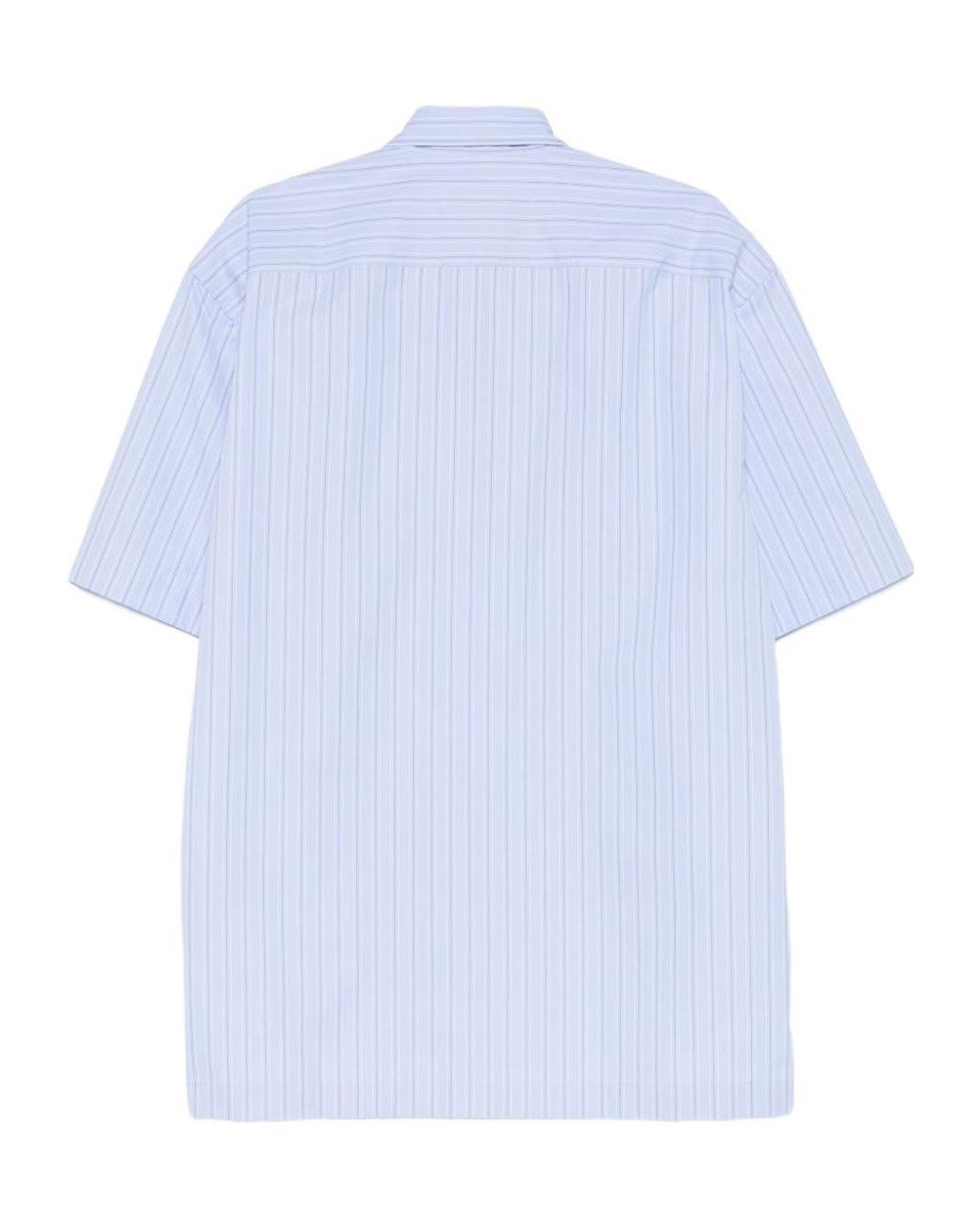 Dries Van Noten Blue Short-Sleeved Striped Shirt for men