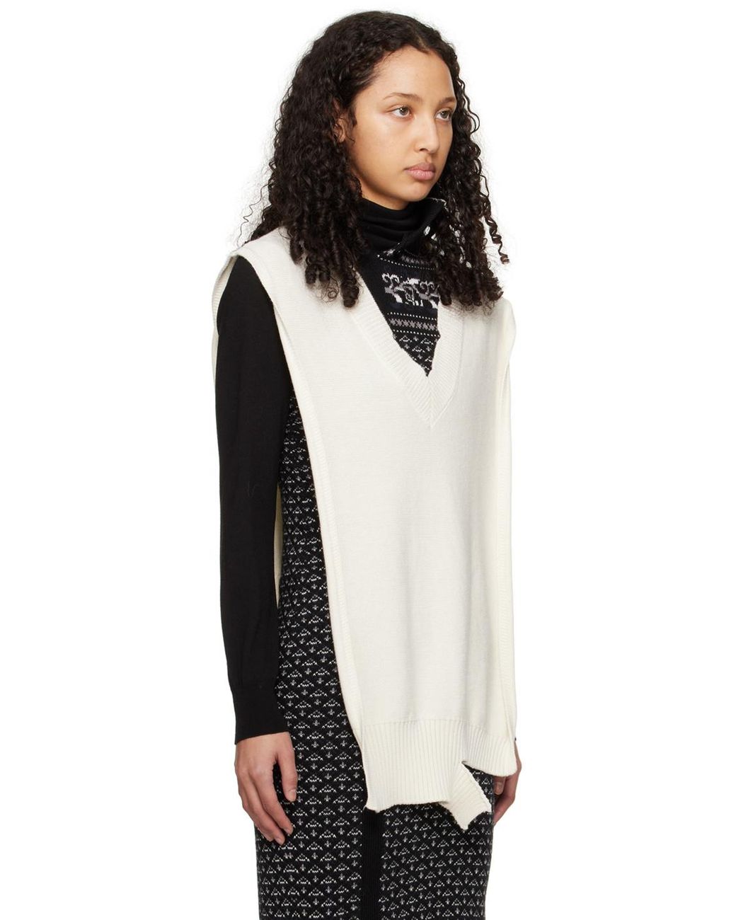 MM6 by Maison Margiela Black Wool Cape Knit Top