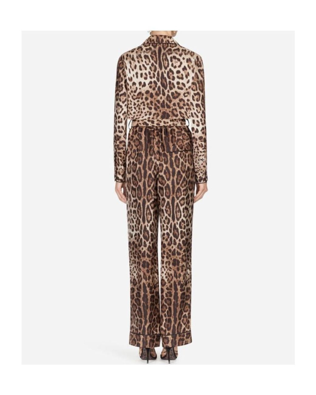 Dolce & Gabbana Brown Leopard-Printed Long-Sleeved Pajama Jumpsuit