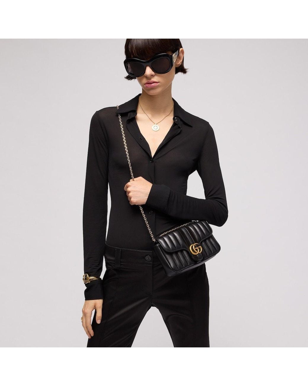 Gucci Black Jetset Gg Marmont Small Shoulder Bag