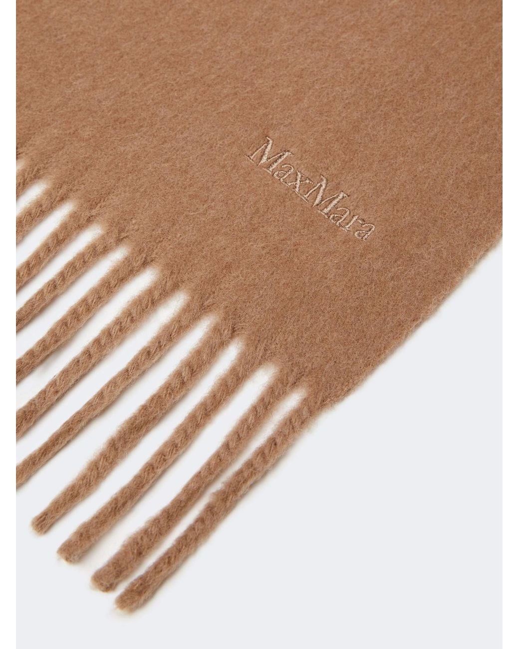Max Mara Natural Fringed Logo-Embroidered Scarf
