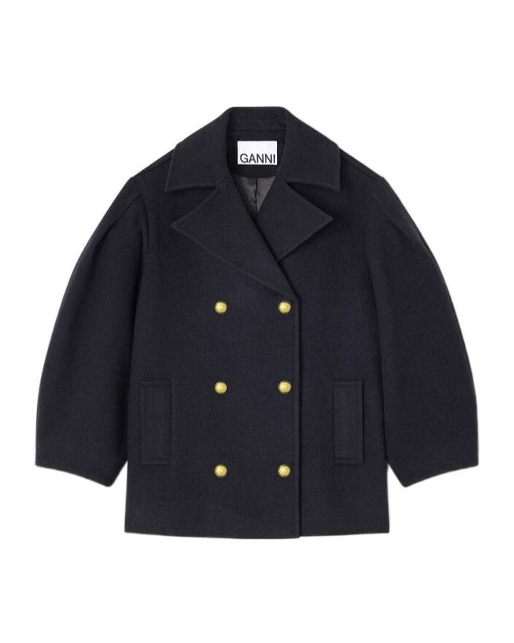 Ganni Blue Double-Breasted Oversize Coat