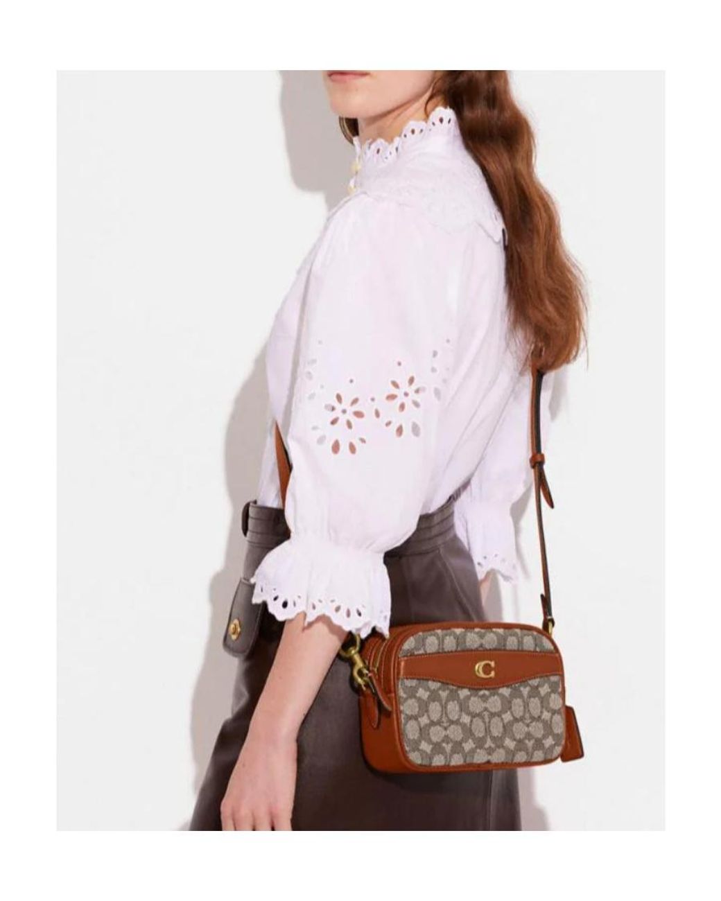 COACH Brown Monogram Logo-Plaque Camera Bag