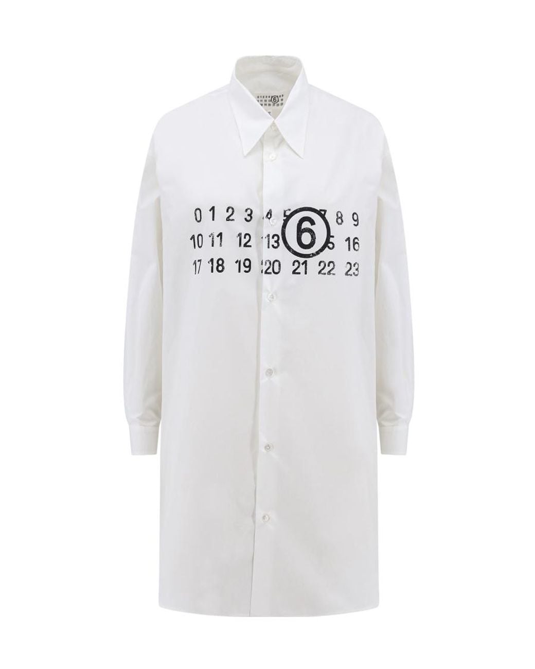MM6 by Maison Margiela White Logo Printed Midi Shirt Dress